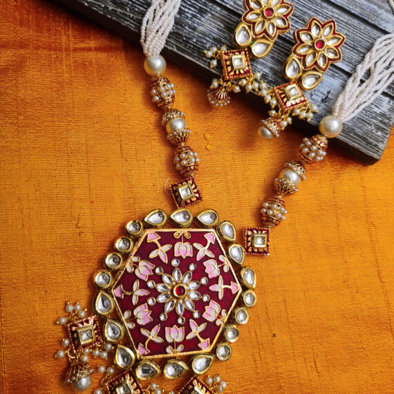 Indian Traditional Bollywood Fashion Kundan Bridal Jewelry Set with Earrings For Women