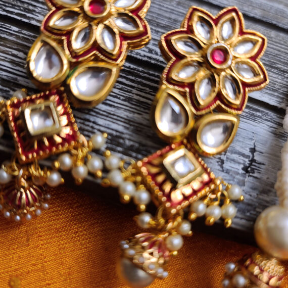 Indian Traditional Bollywood Fashion Kundan Bridal Jewelry Set with Earrings For Women