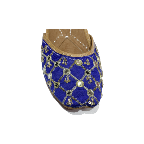 Traditional Indian Punjabi Juttis Women Ladies Mojari Ethnic Shoes Handmade Royal Blue Jutti Comfort Flat Shoes
