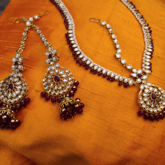 Indian Traditional Bollywood Fashion Kundan Bridal Jewelry Set Earrings or Maang Tikka for Women