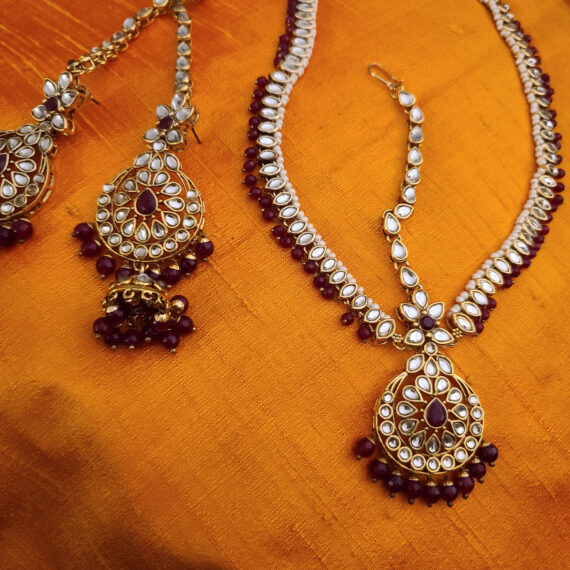 Indian Traditional Bollywood Fashion Kundan Bridal Jewelry Set Earrings or Maang Tikka for Women