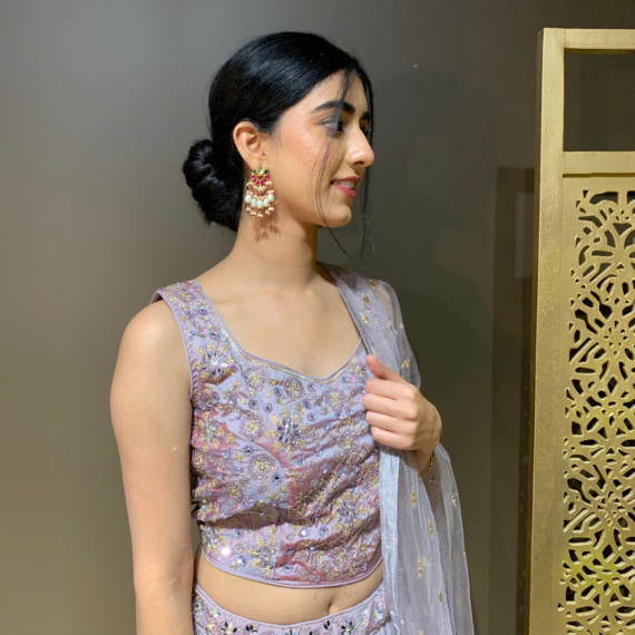 Dusty Lavender Lehenga Set with Sequin Work and Mirror Handwork Blouse