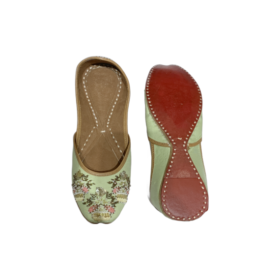 Traditional Indian Women Ladies Embroidered Punjabi Juttis Mojari Ethnic Shoes Handmade Pista Green Jutti Comfort Flat Shoes