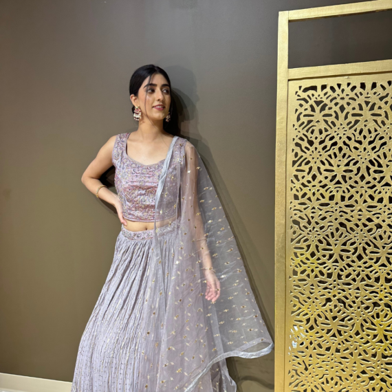 Dusty Lavender Lehenga Set with Sequin Work and Mirror Handwork Blouse
