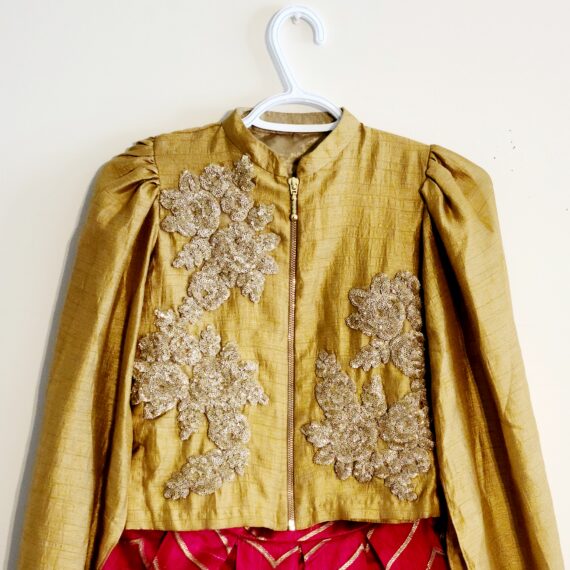 Kids Size Golden & Multi-color Designer Punjabi Party Wear Dresses Girls Ethnic Wear