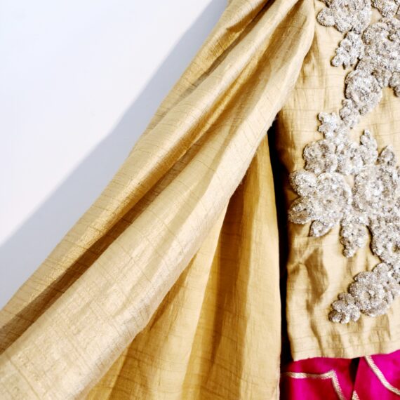 Kids Size Golden & Multi-color Designer Punjabi Party Wear Dresses Girls Ethnic Wear