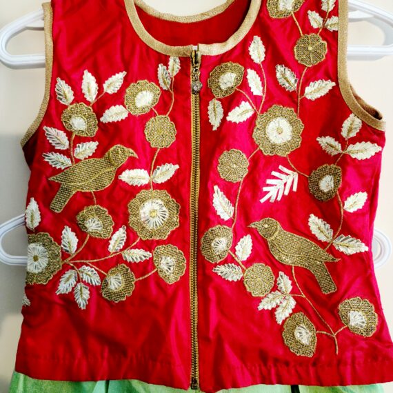 Kids Size Designer Red & Green Punjabi Partywear Dress-Girls Ethnic Wear