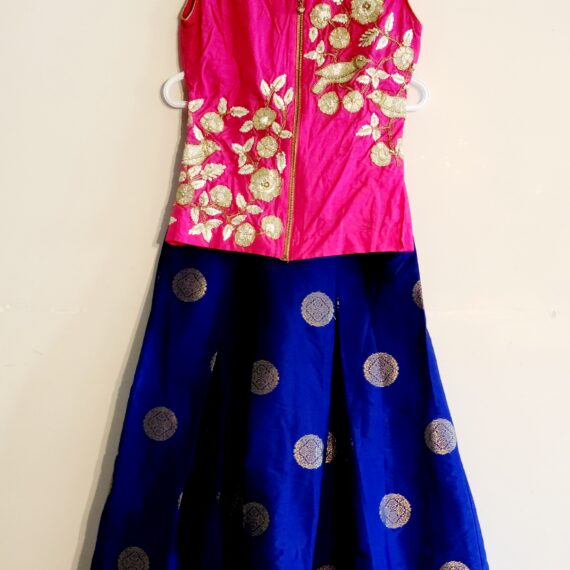 Kids Size Designer Pink & Royal Blue Punjabi Partywear Dress Girls Ethnic Wear