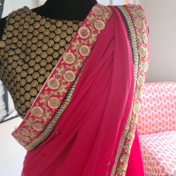 Black & Pink Saree Designer Punjabi Party Wear Dresses Ladies Girls Ethnic Wear Indian Handmade Boutique