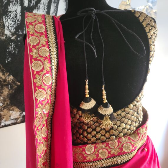 Black & Pink Saree Designer Punjabi Party Wear Dresses Ladies Girls Ethnic Wear Indian Handmade Boutique