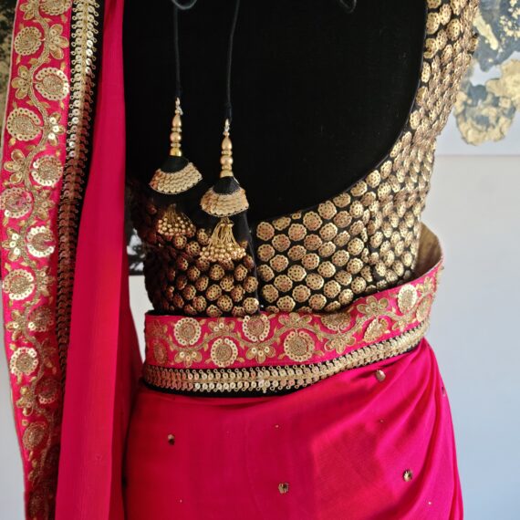 Black & Pink Saree Designer Punjabi Party Wear Dresses Ladies Girls Ethnic Wear Indian Handmade Boutique