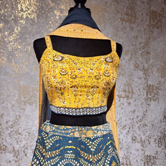 Designer Partywear Teal Green & Yellow Digital Printed Lehenga Choli Ladies Girls Ethnic Wear Dresses Indian Boutique