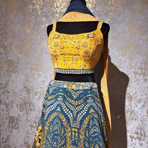 Designer Partywear Teal Green & Yellow Digital Printed Lehenga Choli Ladies Girls Ethnic Wear Dresses Indian Boutique