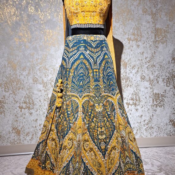 Designer Partywear Teal Green & Yellow Digital Printed Lehenga Choli Ladies Girls Ethnic Wear Dresses Indian Boutique