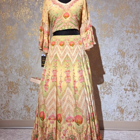Designer Yellow Green Party wear Stylish Digital Floral Printed Lehenga Choli Ladies Ethnic Wear Dress Indian Boutique