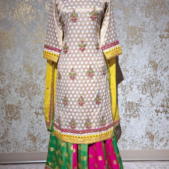 Designer Off White & Pink Green Lehenga With Long Shirt Party wear Dresses Ladies Girls Ethnic Wear Handmade Indian Boutique