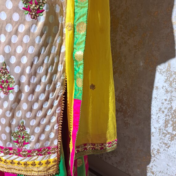 Designer Off White & Pink Green Lehenga With Long Shirt Party wear Dresses Ladies Girls Ethnic Wear Handmade Indian Boutique