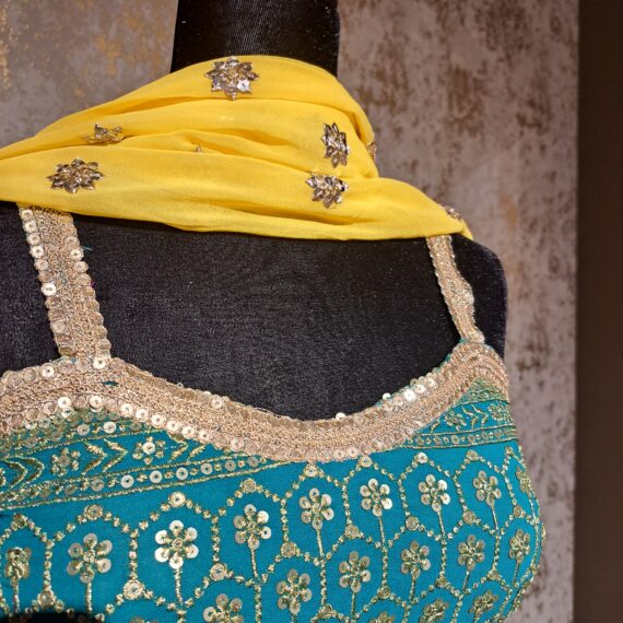 Designer Teal Green & Yellow Embroidered Lehenga Choli Party wear Dresses Ladies Girls Ethnic Wear Handmade Indian Boutique