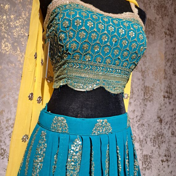 Designer Teal Green & Yellow Embroidered Lehenga Choli Party wear Dresses Ladies Girls Ethnic Wear Handmade Indian Boutique