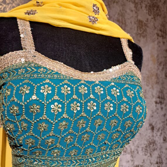 Designer Teal Green & Yellow Embroidered Lehenga Choli Party wear Dresses Ladies Girls Ethnic Wear Handmade Indian Boutique