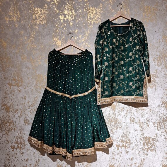 Green Floral Designer Fancy Wedding Party-wear Silk Sharara Salwar Suit With Dupatta