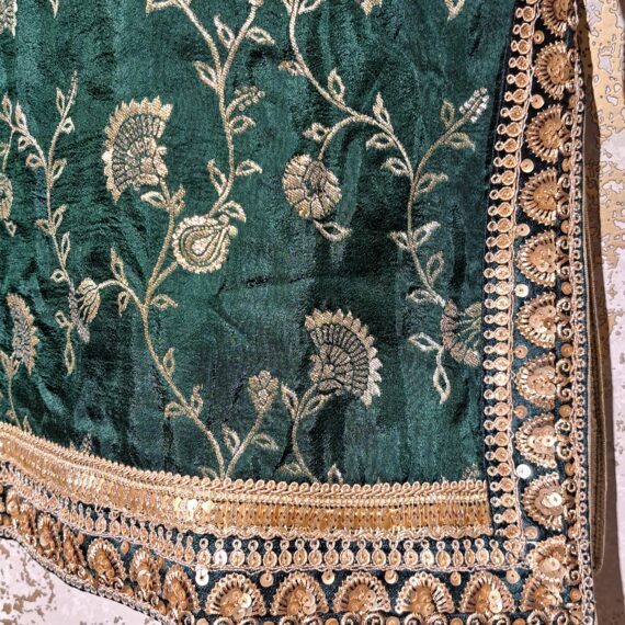 Green Floral Designer Fancy Wedding Party-wear Silk Sharara Salwar Suit With Dupatta