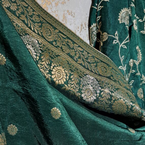 Green Floral Designer Fancy Wedding Party-wear Silk Sharara Salwar Suit With Dupatta