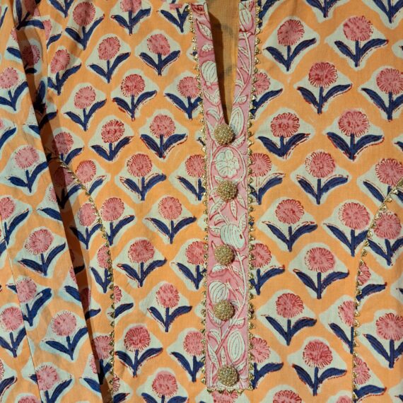 Designer Peach Pink Floral Block Printed Pure Cotton Casual Salwar Suit with Dupatta Dresses