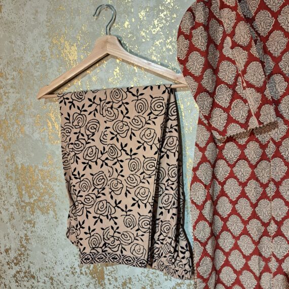 Designer Maroon Beige Floral Block Printed Pure Cotton Casual Trouser Suit with Dupatta Dresses