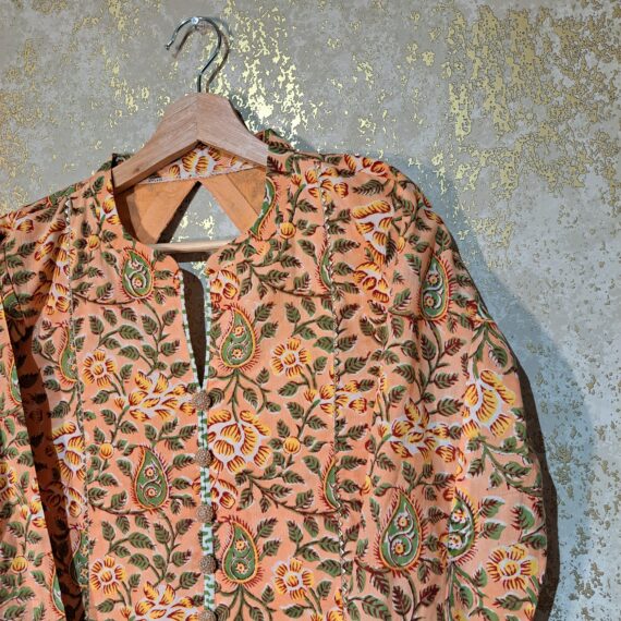 Designer Peach Floral Block Printed Pure Cotton Casual Punjabi Salwar Suit with Dupatta Dresses