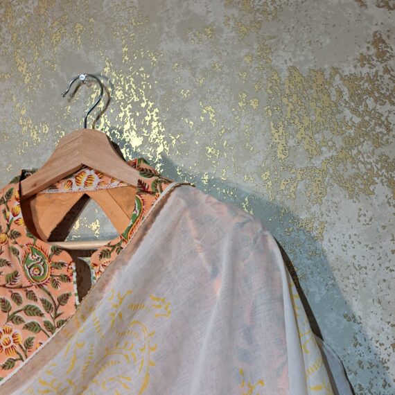 Designer Peach Floral Block Printed Pure Cotton Casual Punjabi Salwar Suit with Dupatta Dresses