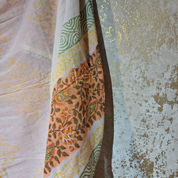 Designer Peach Floral Block Printed Pure Cotton Casual Punjabi Salwar Suit with Dupatta Dresses