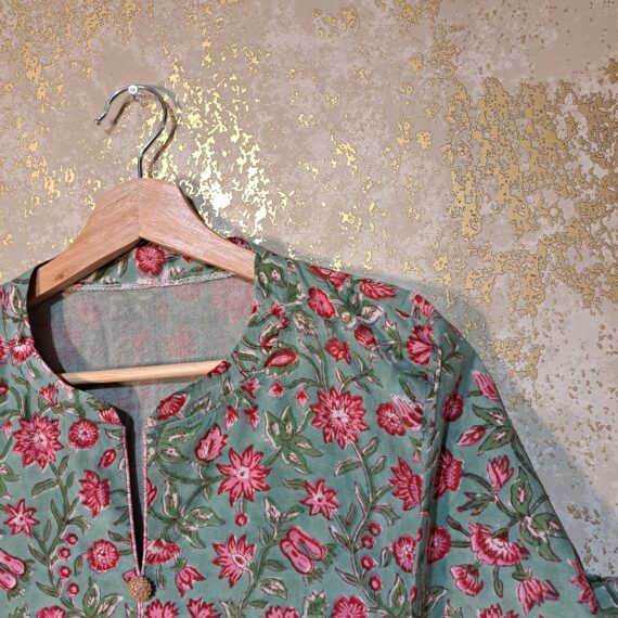 Designer Green Floral Block Printed Pure Cotton Casual Trouser Punjabi Suit with Dupatta Dresses