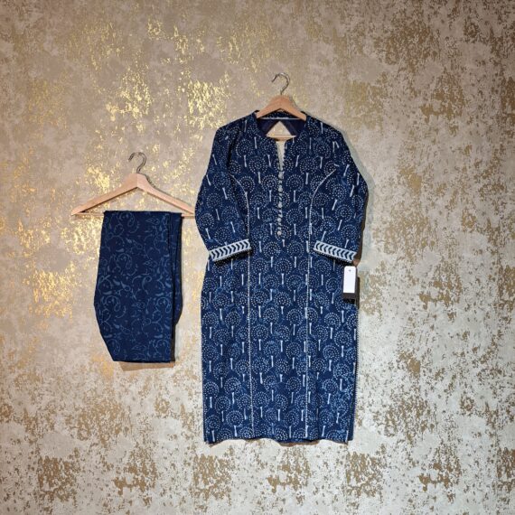 Designer Navy Blue Block Printed Pure Cotton Casual Salwar Suit with Dupatta Dresses