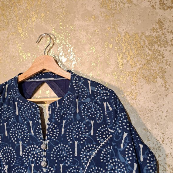 Designer Navy Blue Block Printed Pure Cotton Casual Salwar Suit with Dupatta Dresses