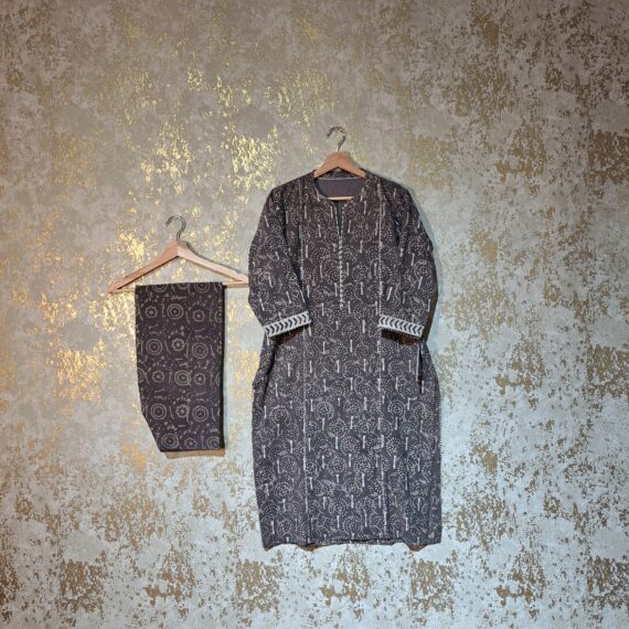 Designer Grey Block Printed Pure Cotton Casual Punjabi Salwar Suits with Dupatta Dresses