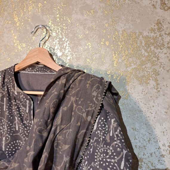Designer Grey Block Printed Pure Cotton Casual Punjabi Salwar Suits with Dupatta Dresses