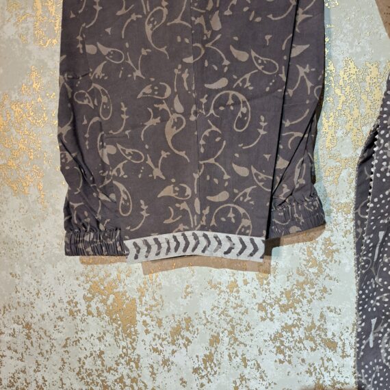Designer Grey Block Printed Pure Cotton Casual Trouser Punjabi Suit with Dupatta Dresses