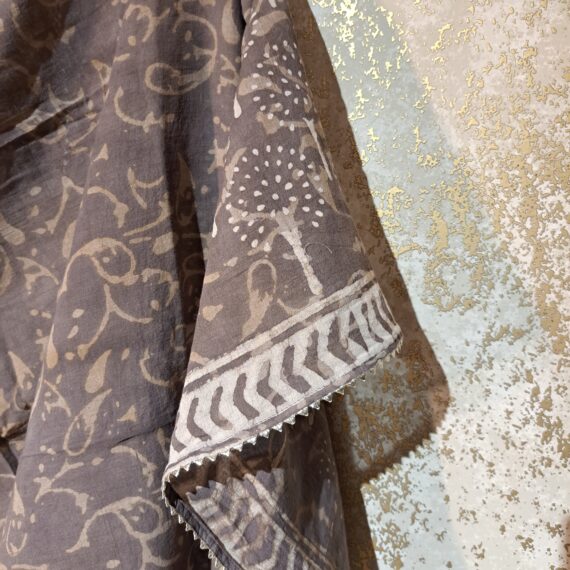 Designer Grey Block Printed Pure Cotton Casual Trouser Punjabi Suit with Dupatta Dresses