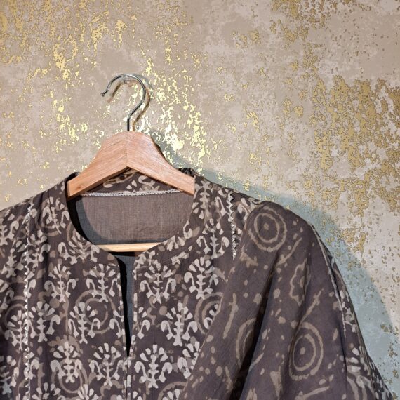 Designer Grey Block Printed Pure Cotton Casual Trouser Punjabi Suit with Dupatta Dresses