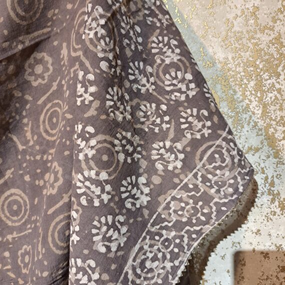 Designer Grey Block Printed Pure Cotton Casual Trouser Punjabi Suit with Dupatta Dresses