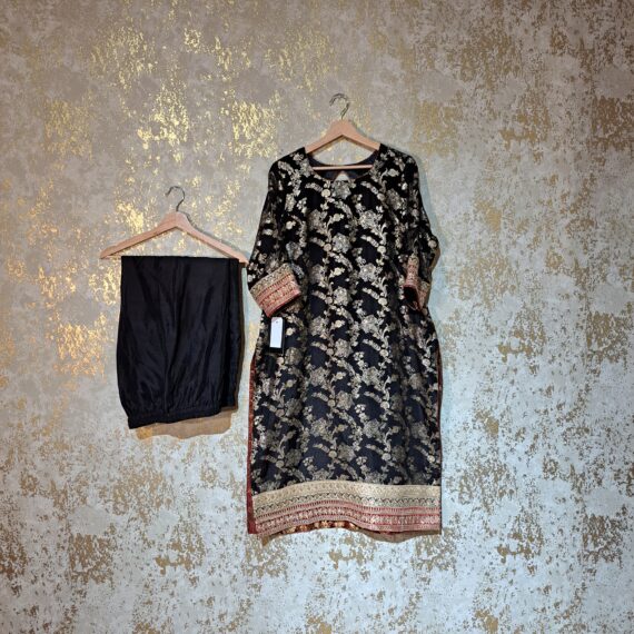 Designer Black Silk Trouser Suit with Dupatta Party-wear Dresses Ladies Girls Ethnic Wear Indian Handmade Boutique