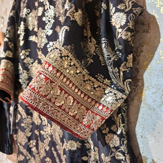 Designer Black Silk Trouser Suit with Dupatta Party-wear Dresses Ladies Girls Ethnic Wear Indian Handmade Boutique