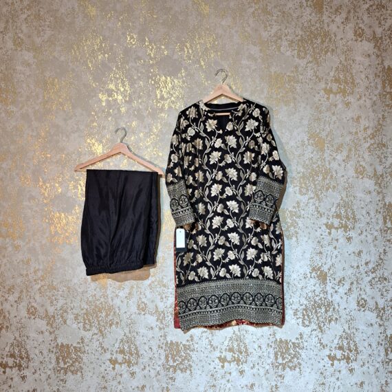 Designer Black Silk Party-wear Trouser Suit with Dupatta Dresses Ladies Girls Ethnic Wear Indian Handmade Boutique