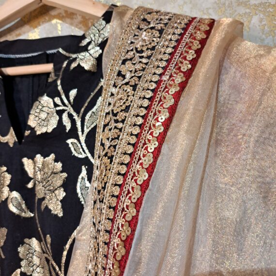 Designer Black Silk Party-wear Trouser Suit with Dupatta Dresses Ladies Girls Ethnic Wear Indian Handmade Boutique