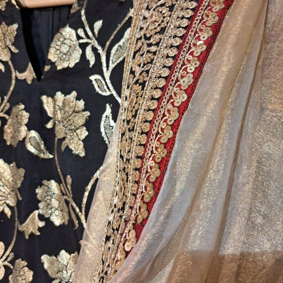 Designer Black Silk Party-wear Trouser Suit with Dupatta Dresses Ladies Girls Ethnic Wear Indian Handmade Boutique