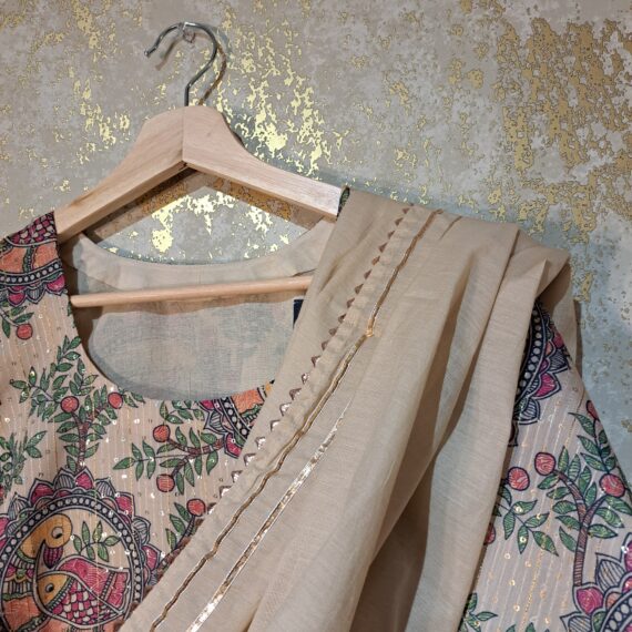 Beige Printed Silk Casual Sharara Suit with Dupatta Dresses