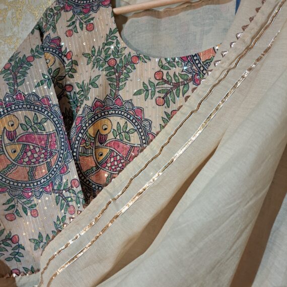 Beige Printed Silk Casual Sharara Suit with Dupatta Dresses
