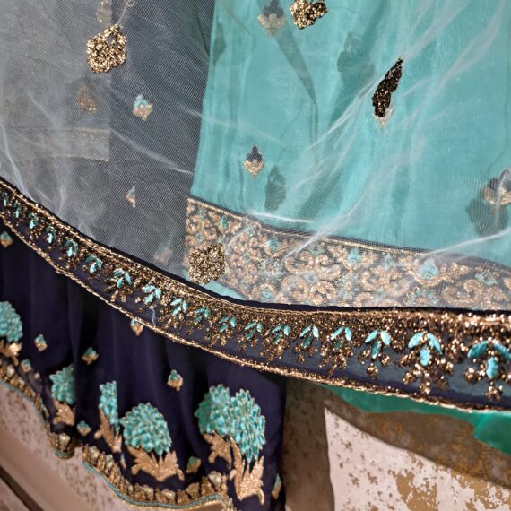 Designer Firozi & Navy Blue Party Wear Palazzo Suit With Dupatta Dresses Ladies Girls Ethnic Wear Indian Handmade Boutique