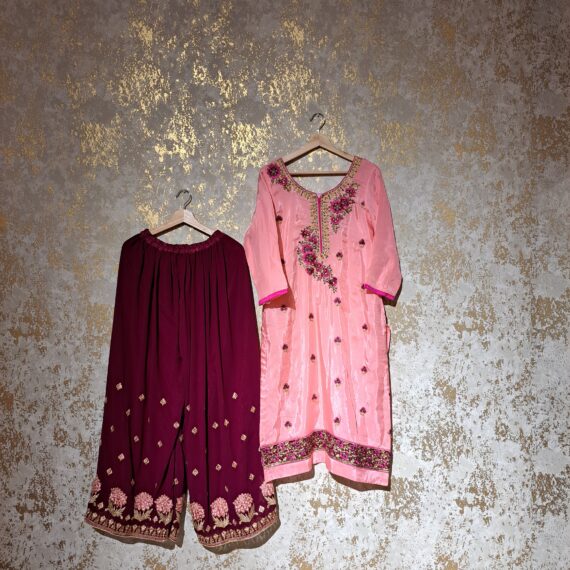 Designer Pink & Wine Party Wear Palazzo Suit With Dupatta Dresses Ladies Girls Ethnic Wear Indian Handmade Boutique